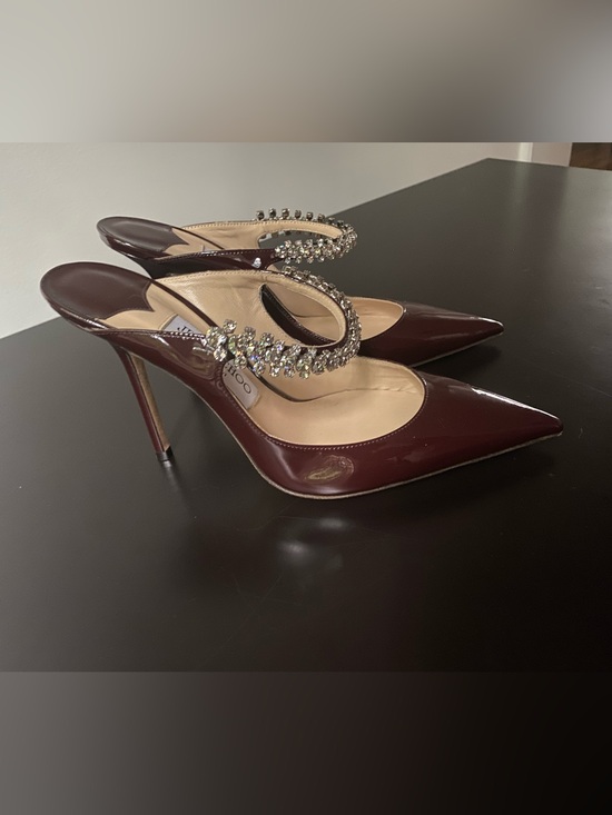Jimmy Choo Shoes - Jimmy Choo Bordeaux (Burgundy) Patent Crystal-Embellished Bing Heels